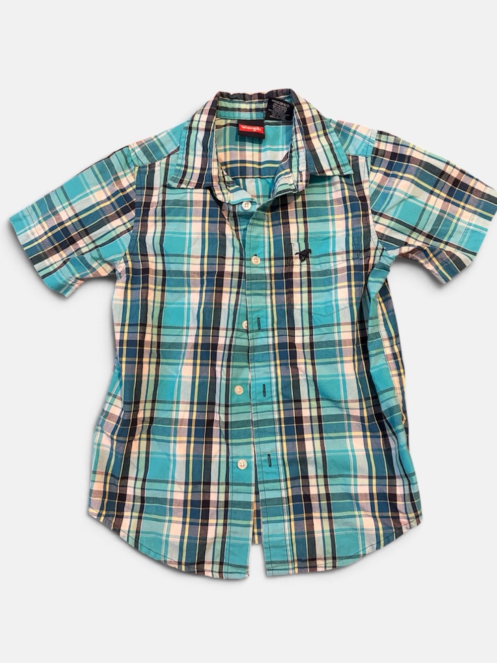 Wrangler Turquoise Plaid Short-Sleeve Button-Down Shirt